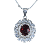 Oval Red Garnet Sterling Silver Necklace
