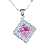 Square-Cut Pink Tourmaline Sterling Silver Necklace